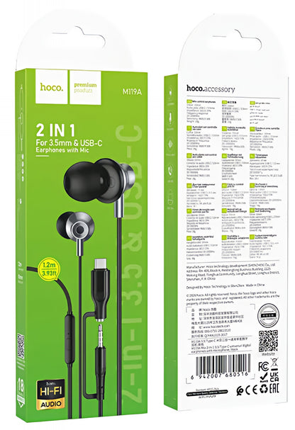 Słuchawki bezprzewodowe 3,5 mm / USB-C HOCO M119A, czarny