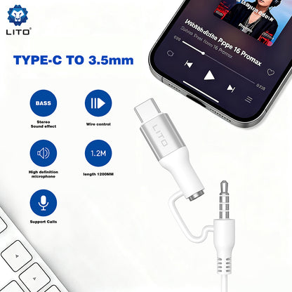 Handsfree 3.5mm / USB-C Lito LF03, Biały