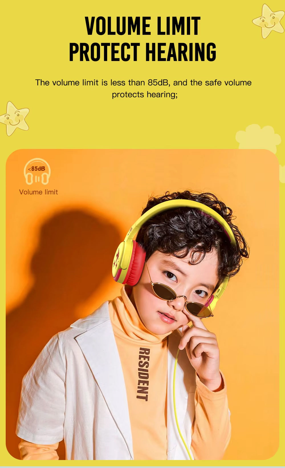 Słuchawki 3.5mm XO Design EP47 Study Kids, Żółte