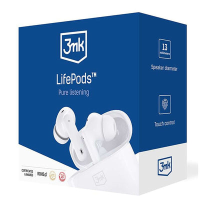 Bluetooth Handsfree 3MK LIFEPODS, TWS, ANC, White