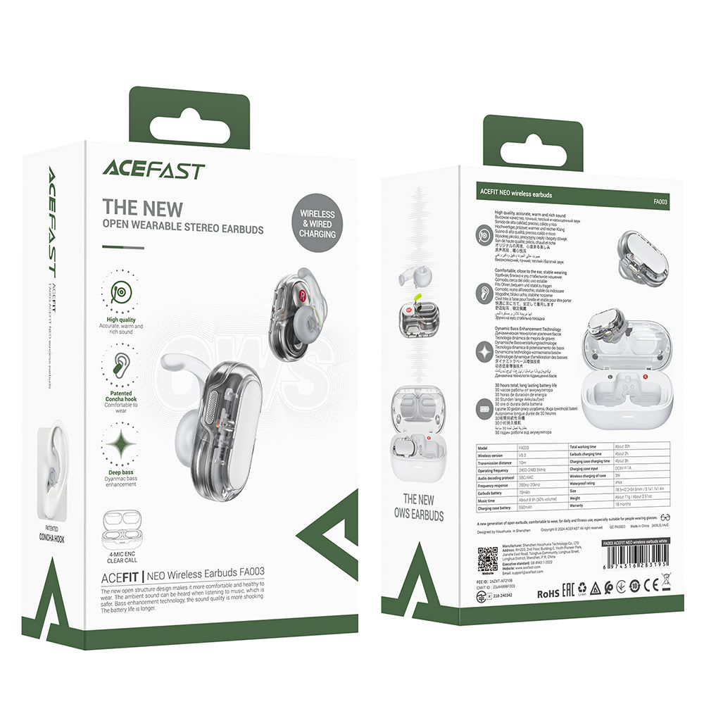 Handsfree Bluetooth Acefast Acefit Neo, TWS, Biały