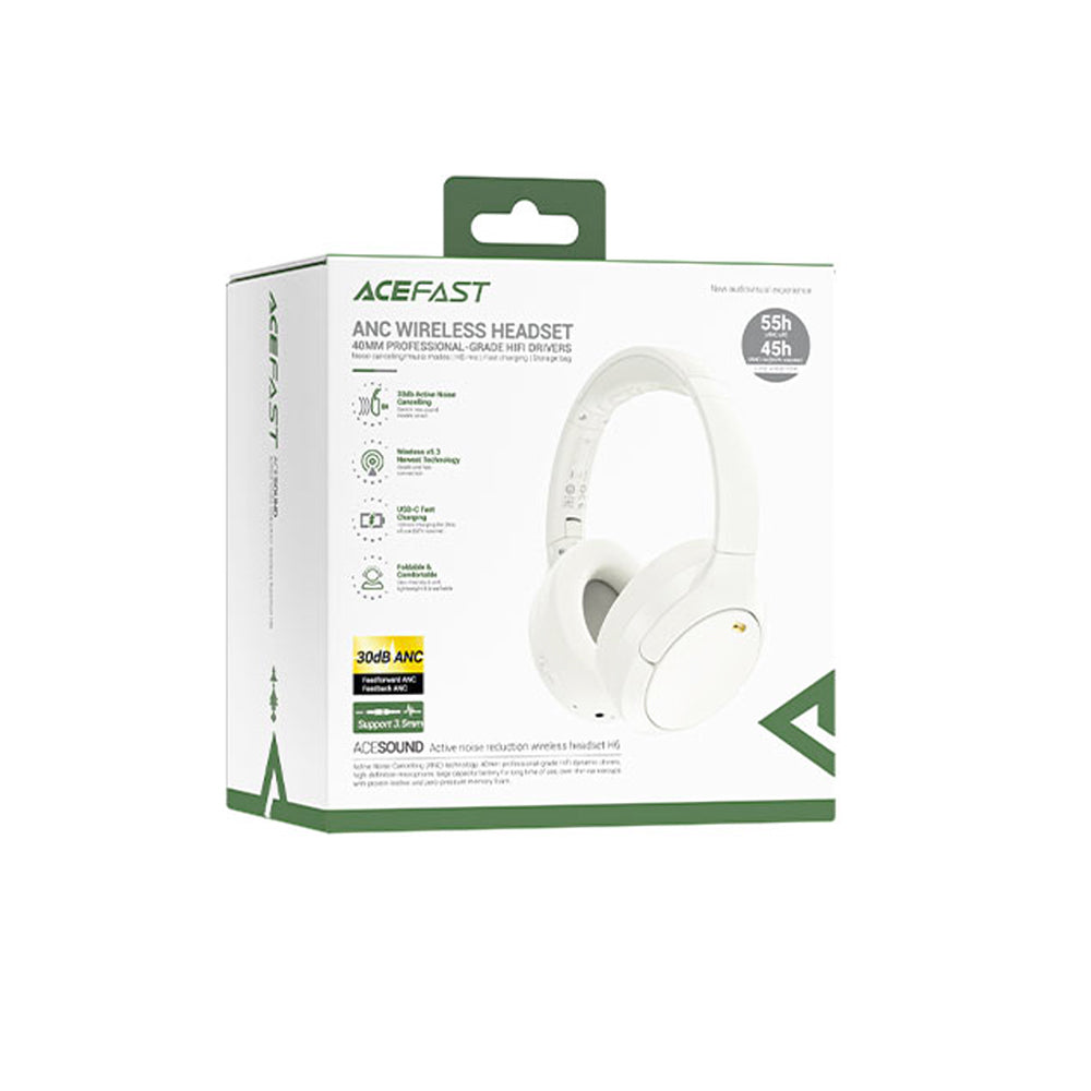 Handsfree Bluetooth Acefast H6, A2DP, ANC, Biały