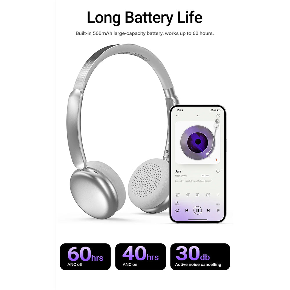 Handsfree Bluetooth Acefast H8, A2DP, ANC, Srebrny