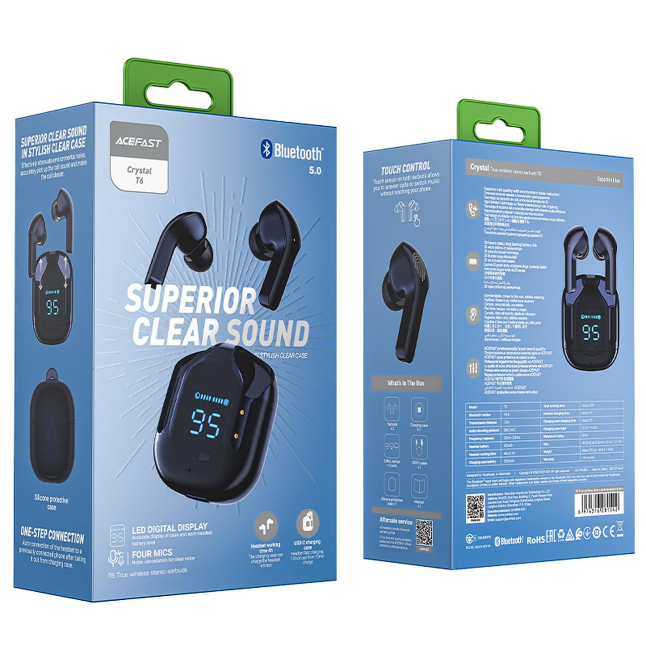 Handsfree Bluetooth Acefast T6, TWS, Granatowy