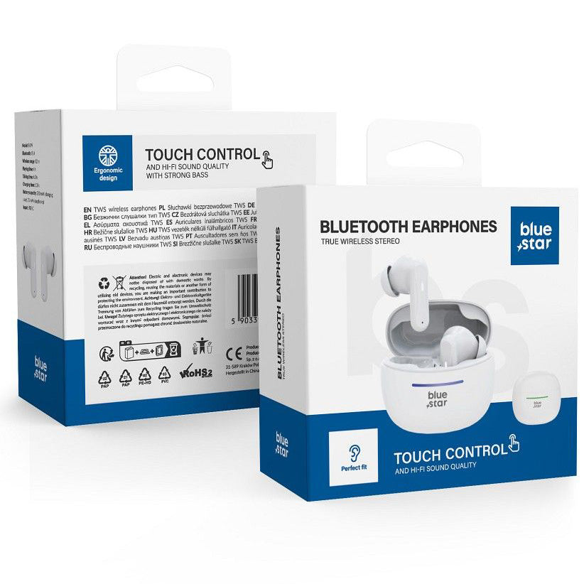 Zestaw słuchawkowy Bluetooth Blue Star BK44, TWS, biały