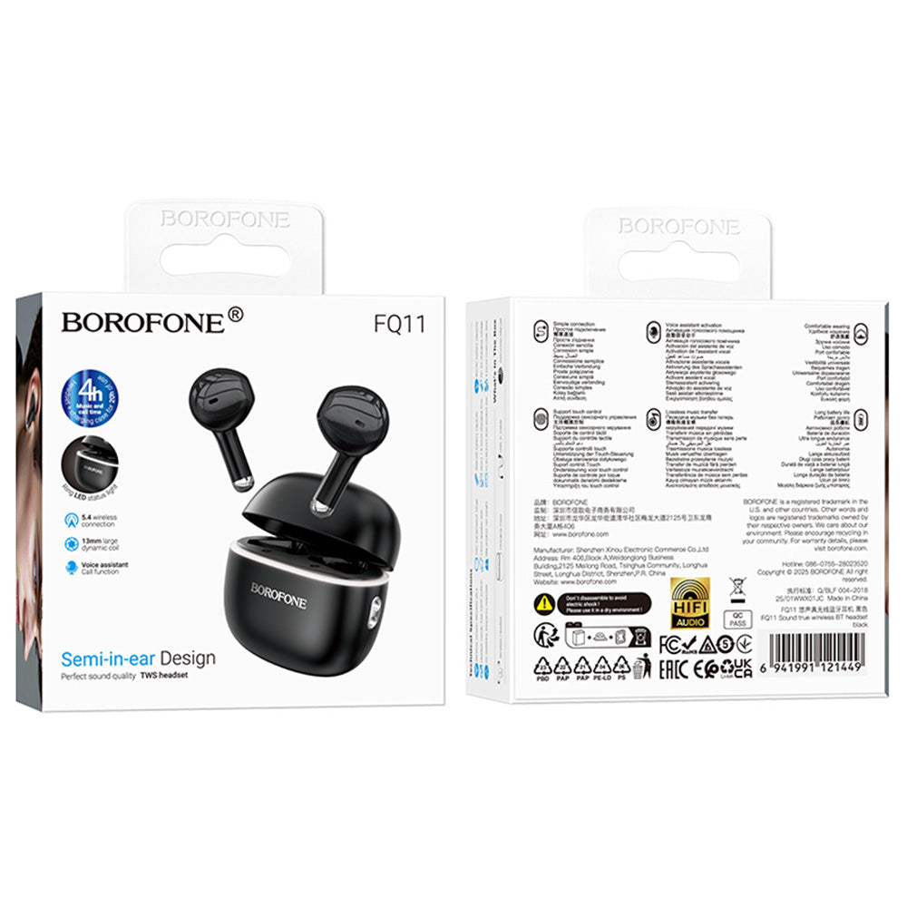 Handsfree Bluetooth Borofone FQ11 Sound, TWS, Black