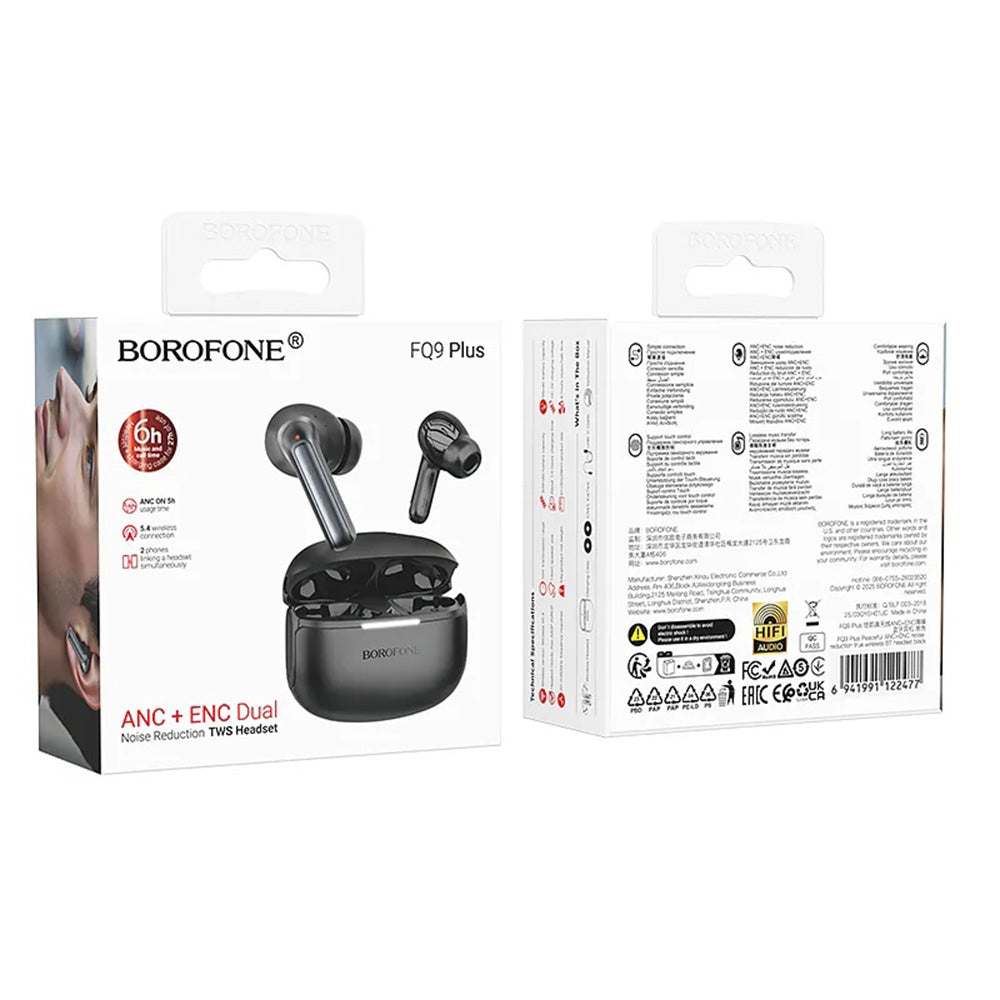 Słuchawki Bluetooth Borofone FQ9 Plus Peaceful, TWS, ANC, Czarne