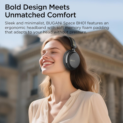 Zestaw słuchawkowy Bluetooth Bugani Space BH01, MultiPoint, A2DP, ANC, Czarny