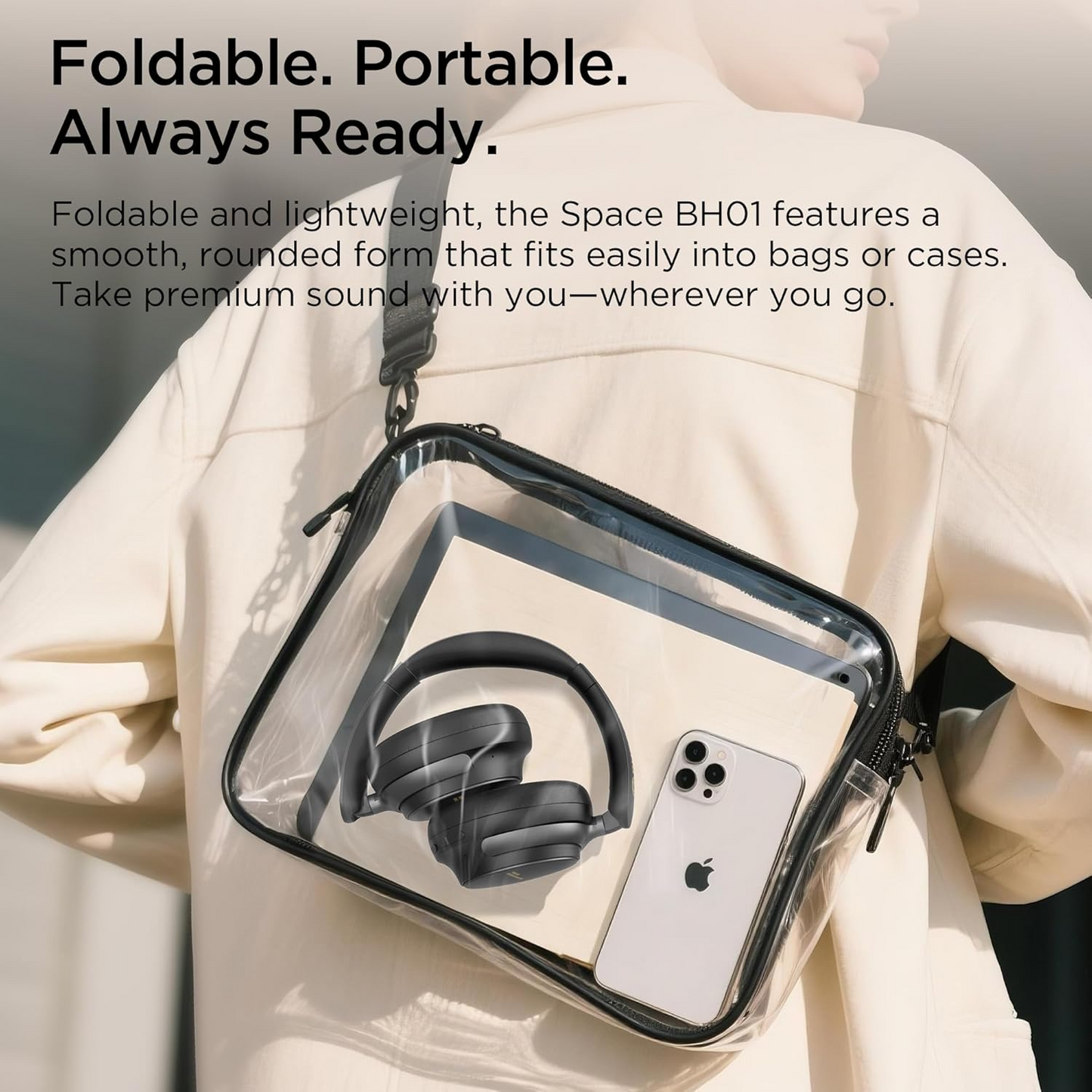 Zestaw słuchawkowy Bluetooth Bugani Space BH01, MultiPoint, A2DP, ANC, Czarny