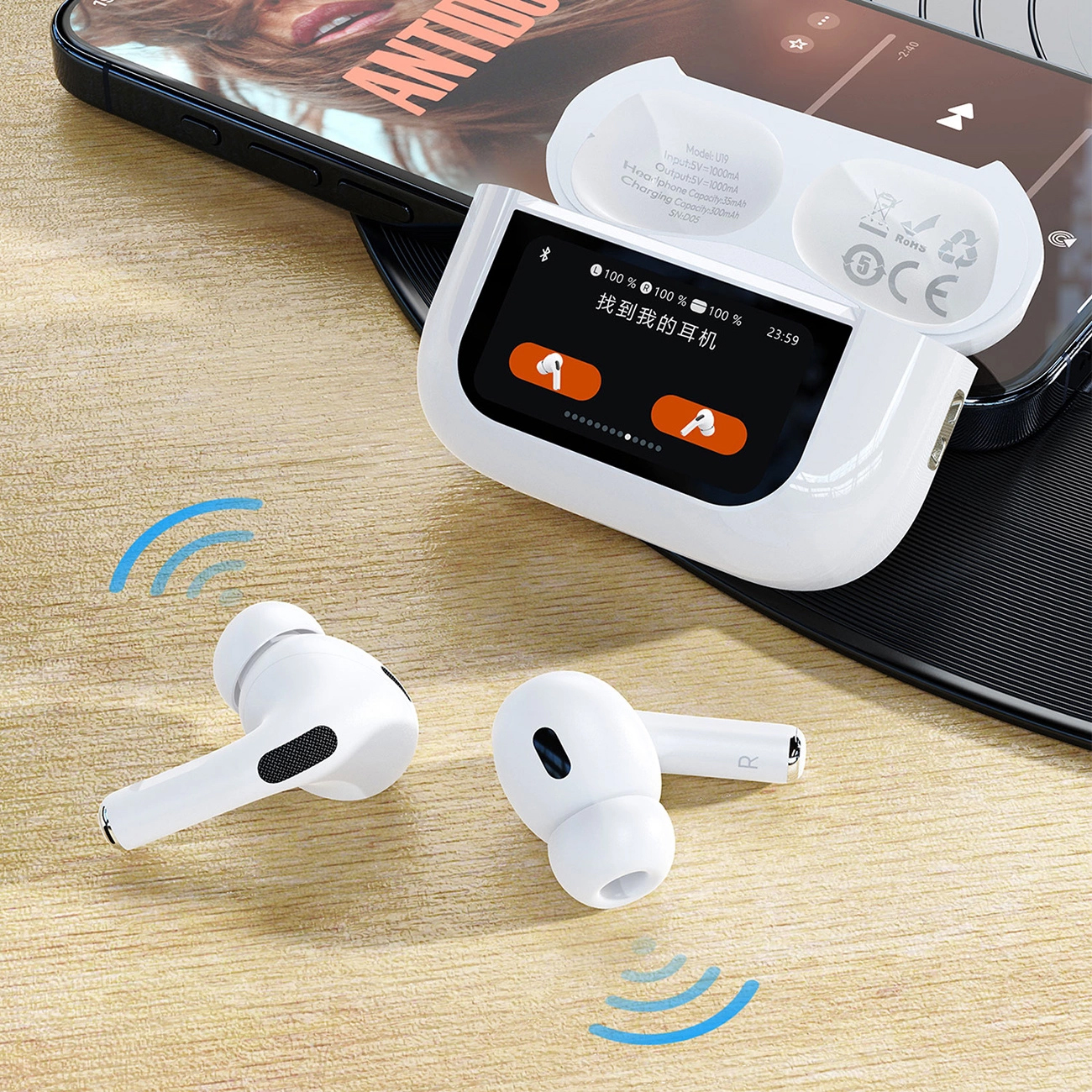 Handsfree Bluetooth Dudao U19 Display, TWS, White, Resealed