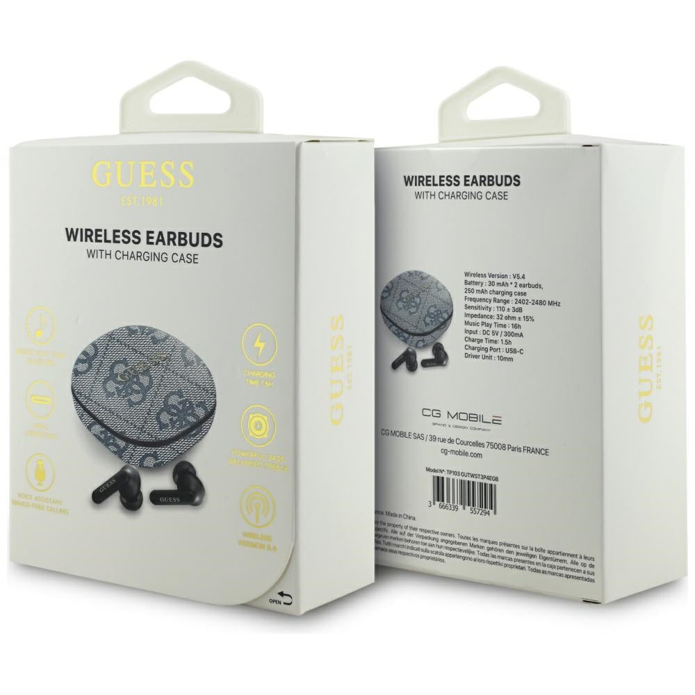 Handsfree Bluetooth Guess 4G Classic Metal Logo, TWS, Niebieski