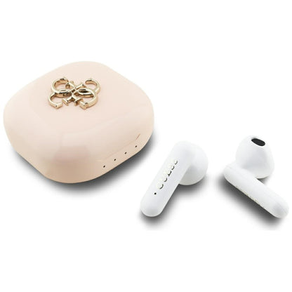 Handsfree Bluetooth Guess 4G Metal Logo, TWS, Różowy