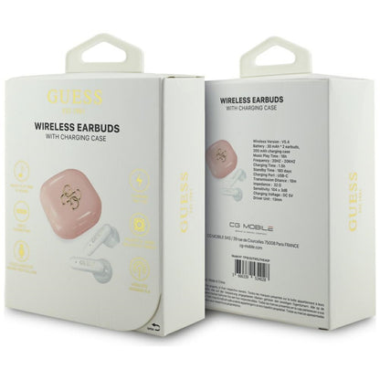 Handsfree Bluetooth Guess 4G Metal Logo, TWS, Różowy