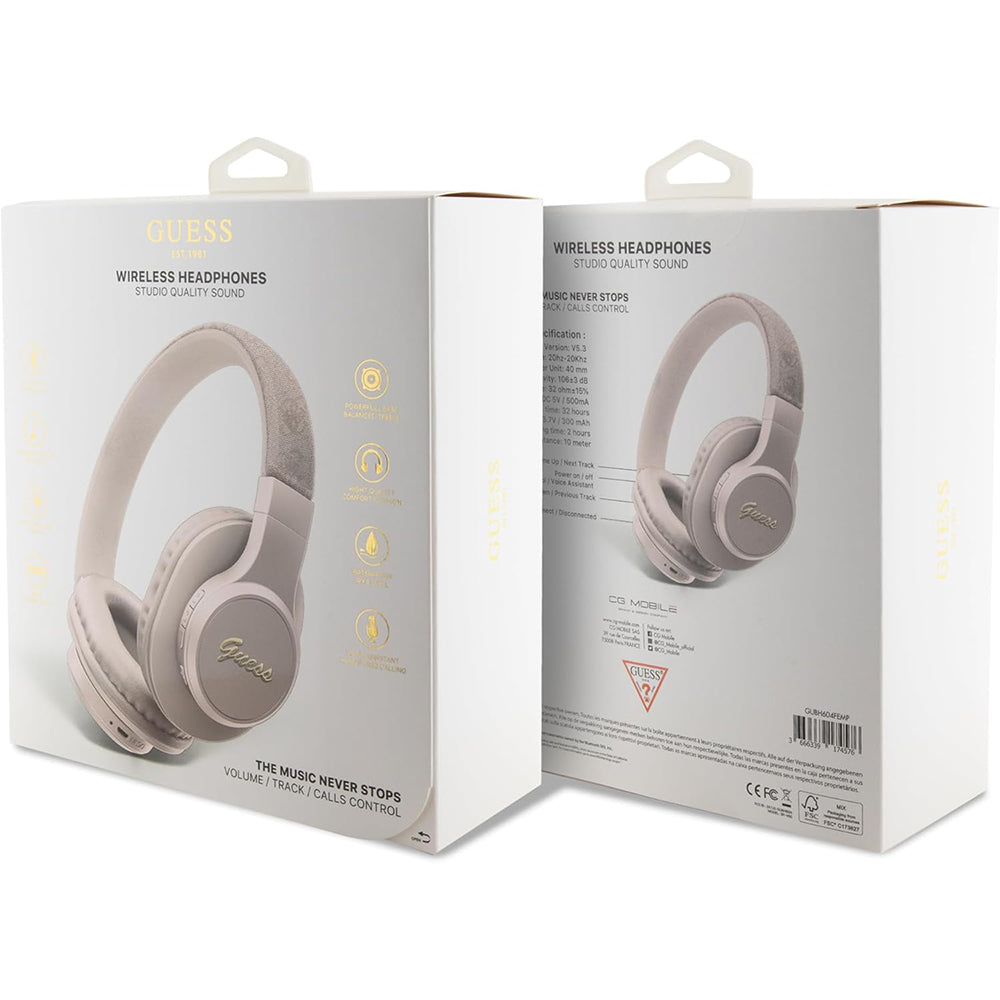Handsfree Bluetooth Guess 4G Tone on Tone Script Logo, A2DP, Różowy