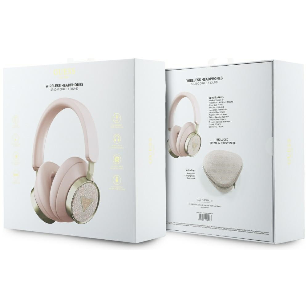 Bezprzewodowy zestaw słuchawkowy Bluetooth Guess 4G Gold Triangle Logo, A2DP, Różowy