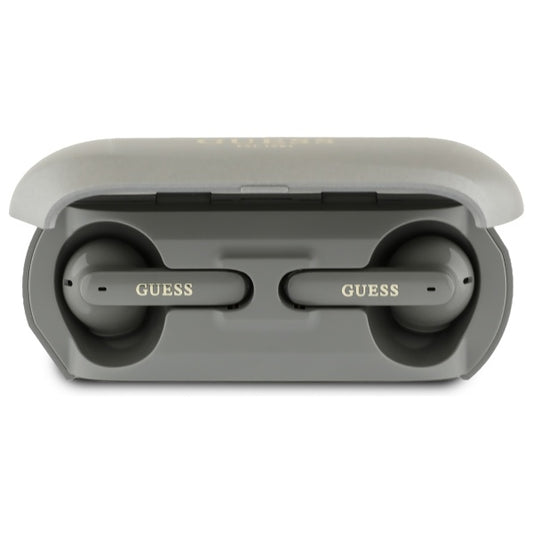Słuchawki Bluetooth Guess z wydłużonym metalicznym logo, TWS, Szare