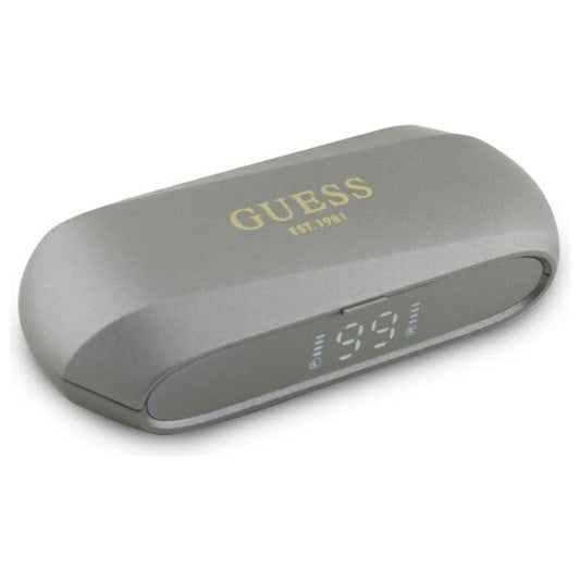Słuchawki Bluetooth Guess z wydłużonym metalicznym logo, TWS, Szare