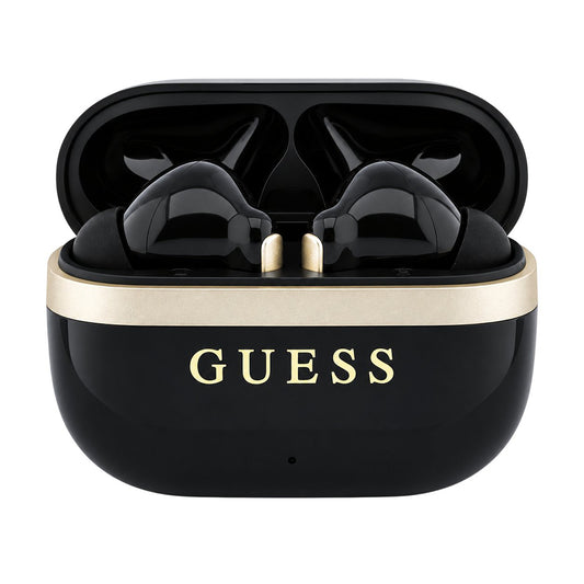 Zestaw głośnomówiący Bluetooth Guess Glossy Gold Line Printed Classic Logo, TWS, czarny