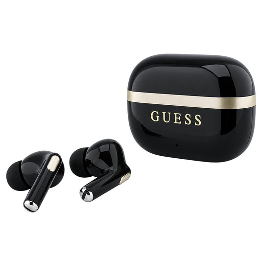 Zestaw głośnomówiący Bluetooth Guess Glossy Gold Line Printed Classic Logo, TWS, czarny