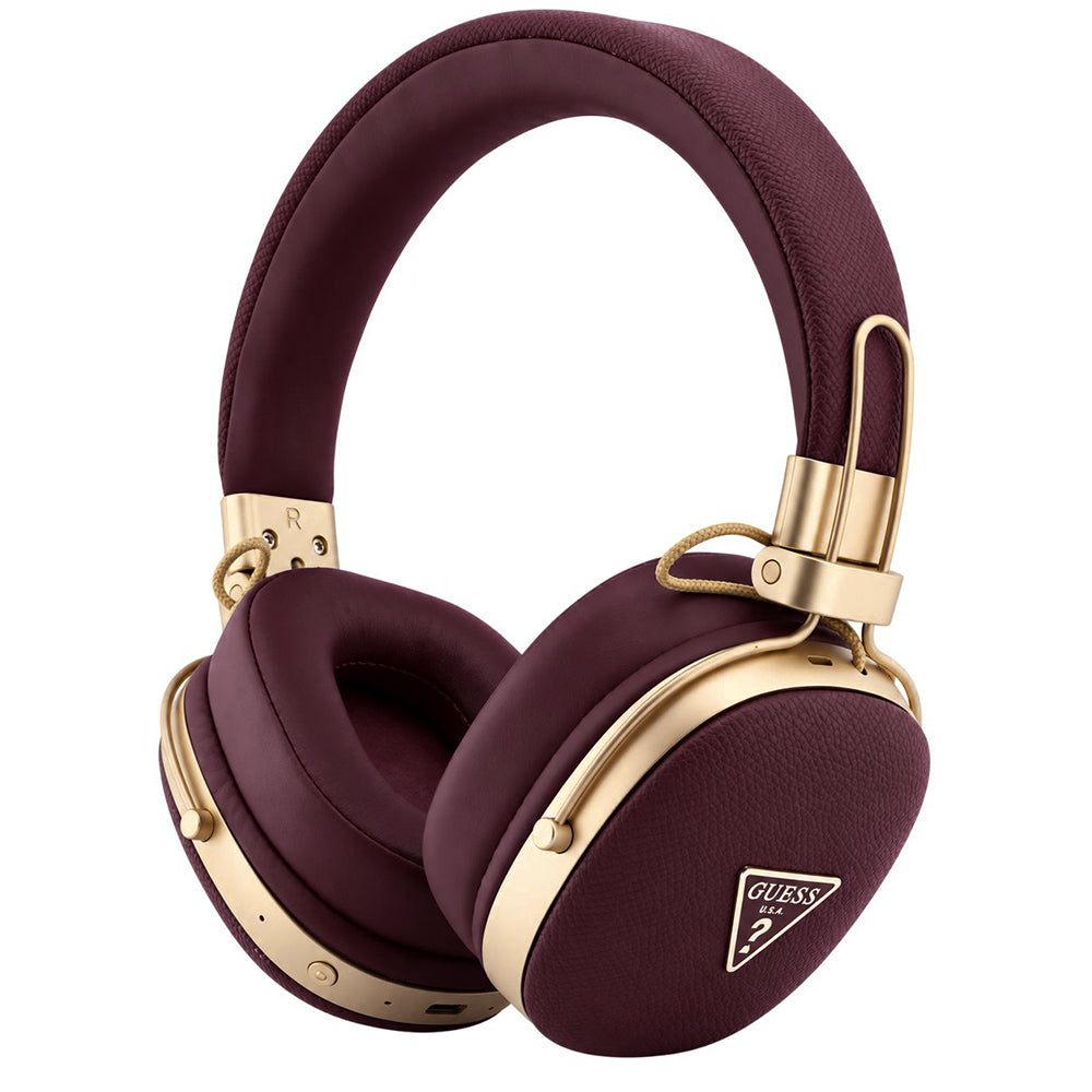 Zestaw głośnomówiący Bluetooth Guess Grained Triangle Logo, A2DP, bordowy