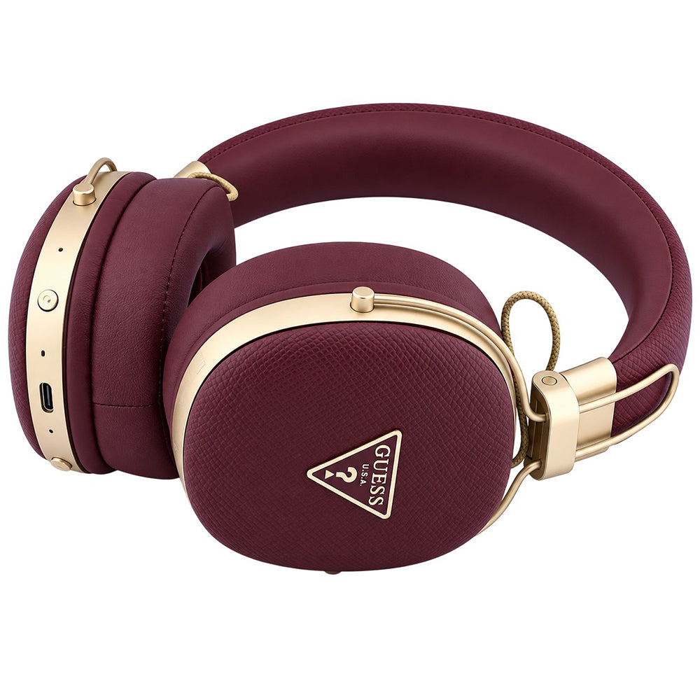 Zestaw głośnomówiący Bluetooth Guess Grained Triangle Logo, A2DP, bordowy