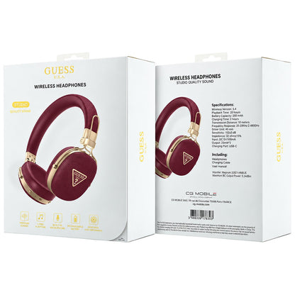 Zestaw głośnomówiący Bluetooth Guess Grained Triangle Logo, A2DP, bordowy