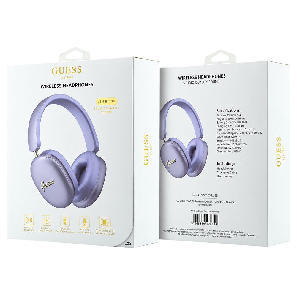 Zestaw głośnomówiący Bluetooth Guess Metal Script Logo, A2DP, fioletowy