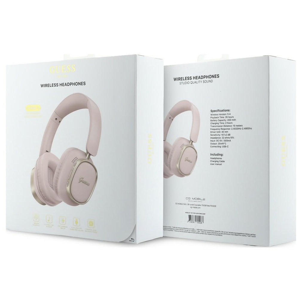Handsfree Bluetooth Guess Rectangle Metal Script, A2DP, Pink