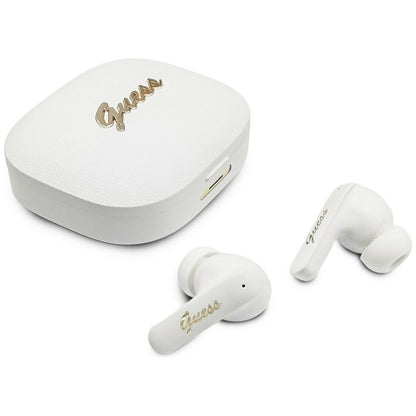 Handsfree Bluetooth Guess Script Metal Logo, TWS, Biały