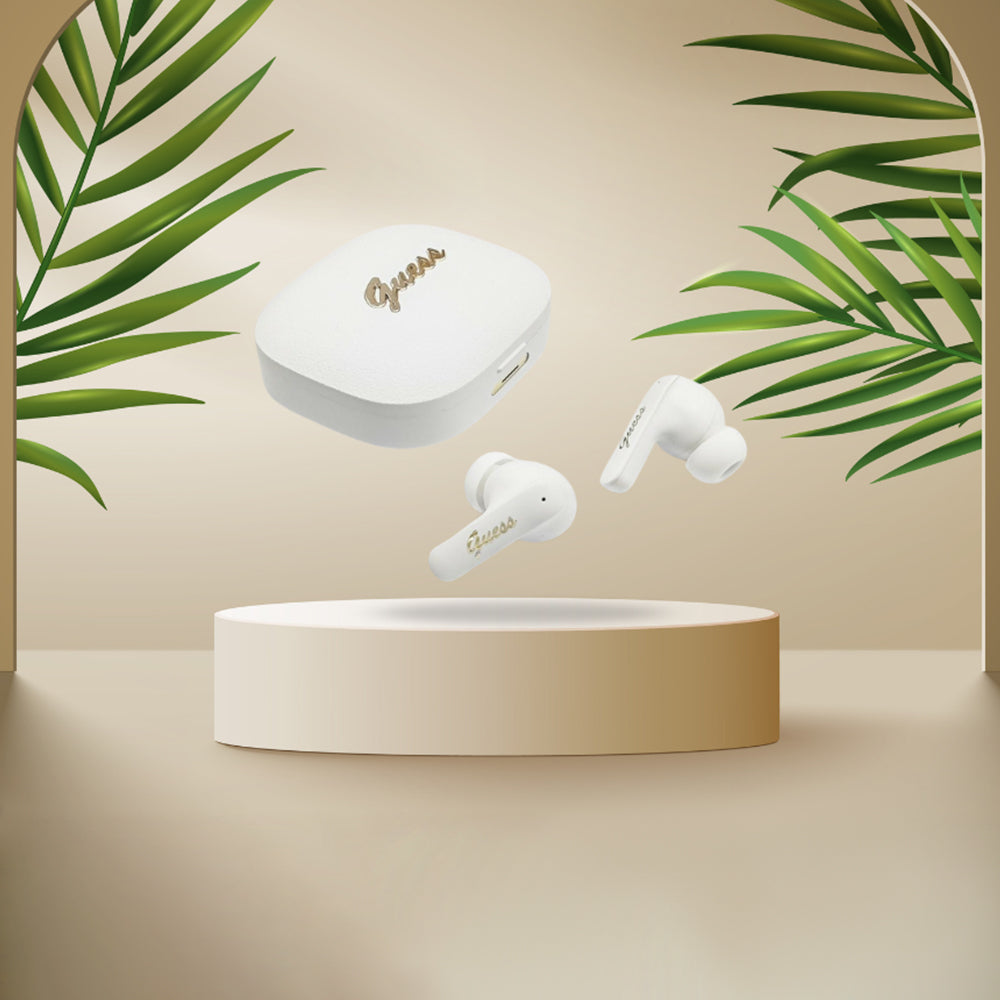 Handsfree Bluetooth Guess Script Metal Logo, TWS, Biały