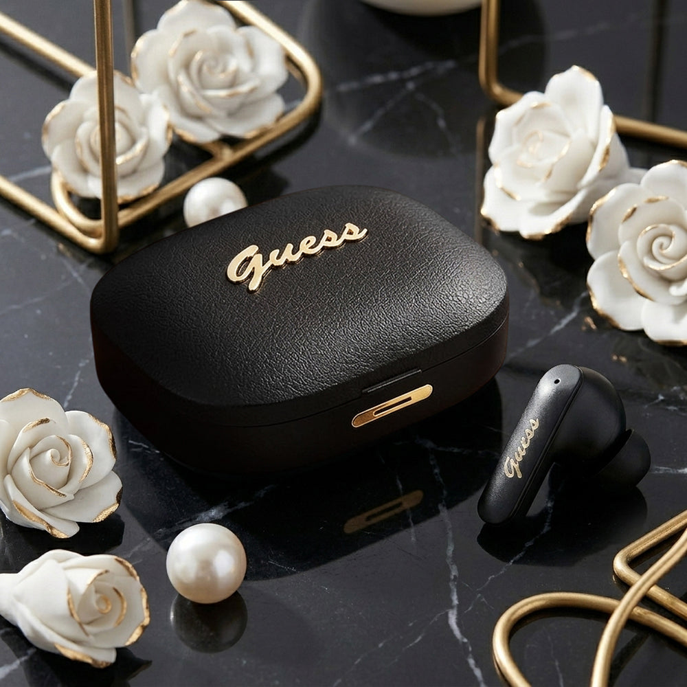 Handsfree Bluetooth Guess Script Metal Logo, TWS, Czarny