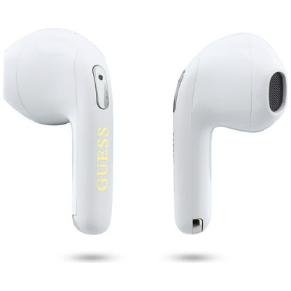 Bezprzewodowy zestaw słuchawkowy Bluetooth Guess Script Print, TWS, Biały