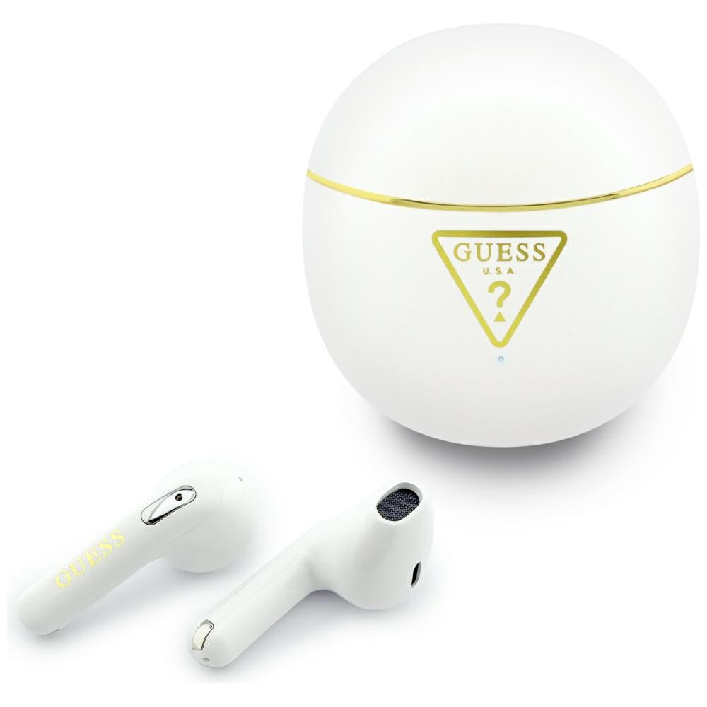 Bezprzewodowy zestaw słuchawkowy Bluetooth Guess Script Print, TWS, Biały