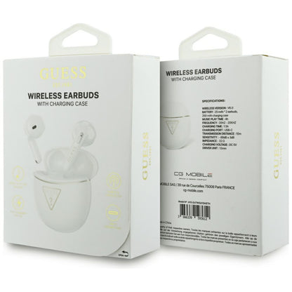 Bezprzewodowy zestaw słuchawkowy Bluetooth Guess Script Print, TWS, Biały