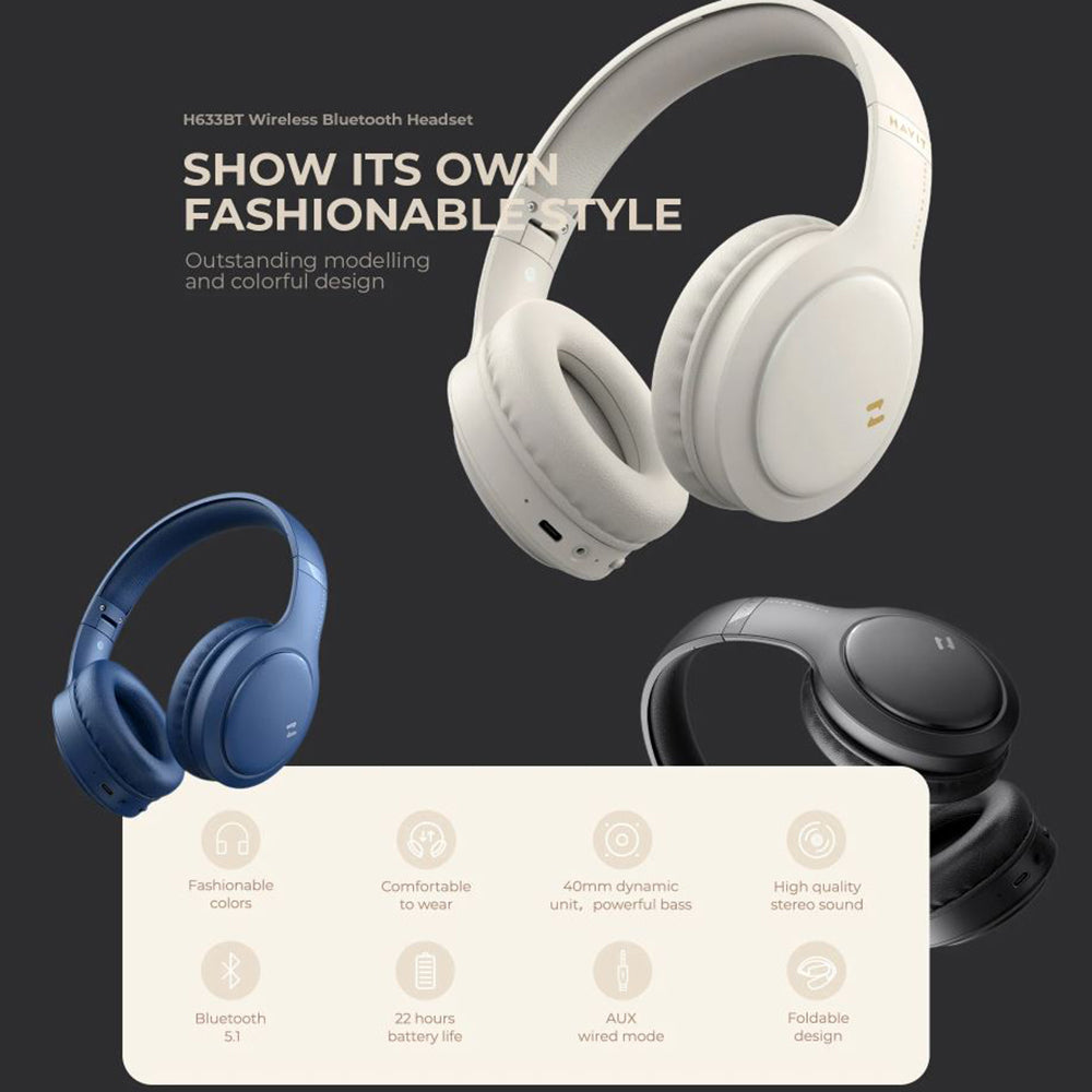 Handsfree Bluetooth HAVIT H633BT, Multipoint, A2DP, Niebieski