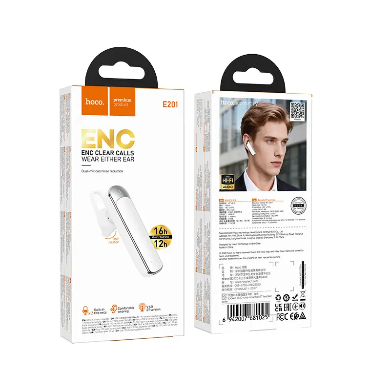 Zestaw słuchawkowy Bluetooth HOCO E201, biały