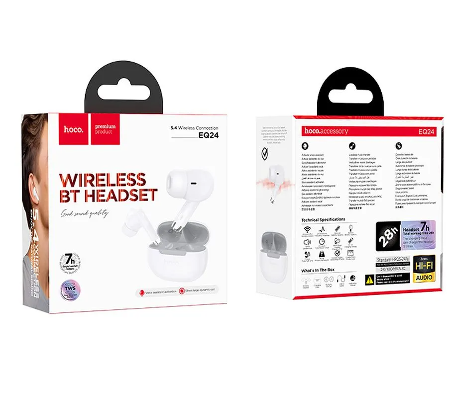 Handsfree Bluetooth HOCO EQ24, TWS, Biały
