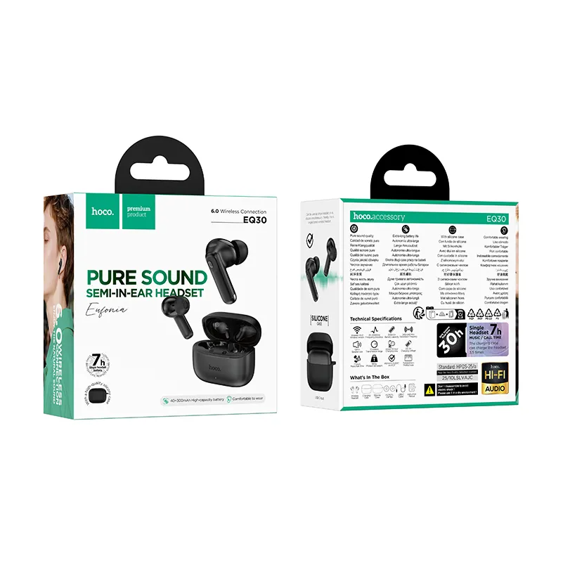 Słuchawki Bluetooth HOCO EQ30, TWS, Czarne