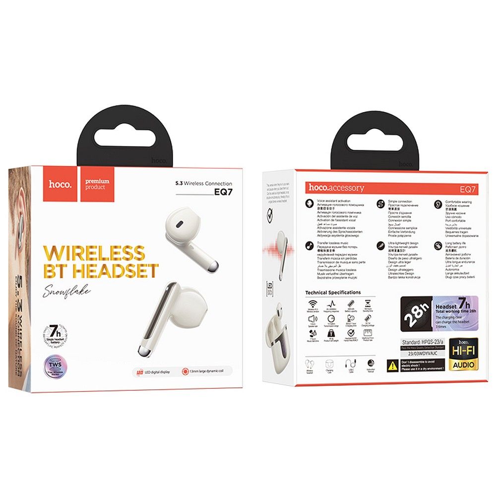 Handsfree Bluetooth HOCO EQ7, TWS, Biały