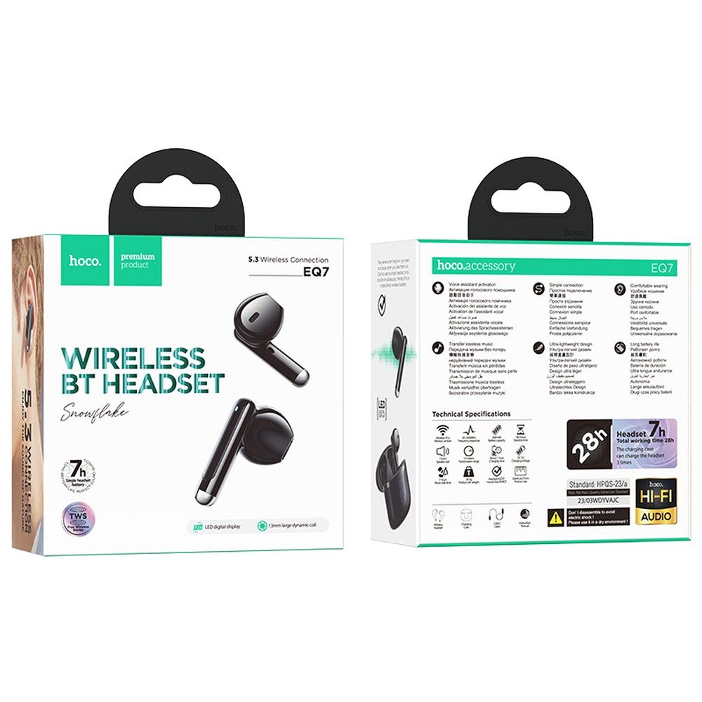 Słuchawki Bluetooth HOCO EQ7, TWS, Czarne