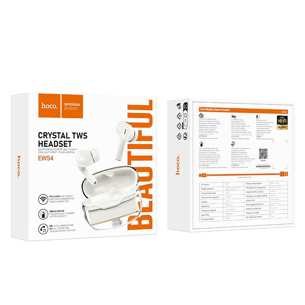 Handsfree Bluetooth HOCO EW54, TWS, Biały (Milky White)