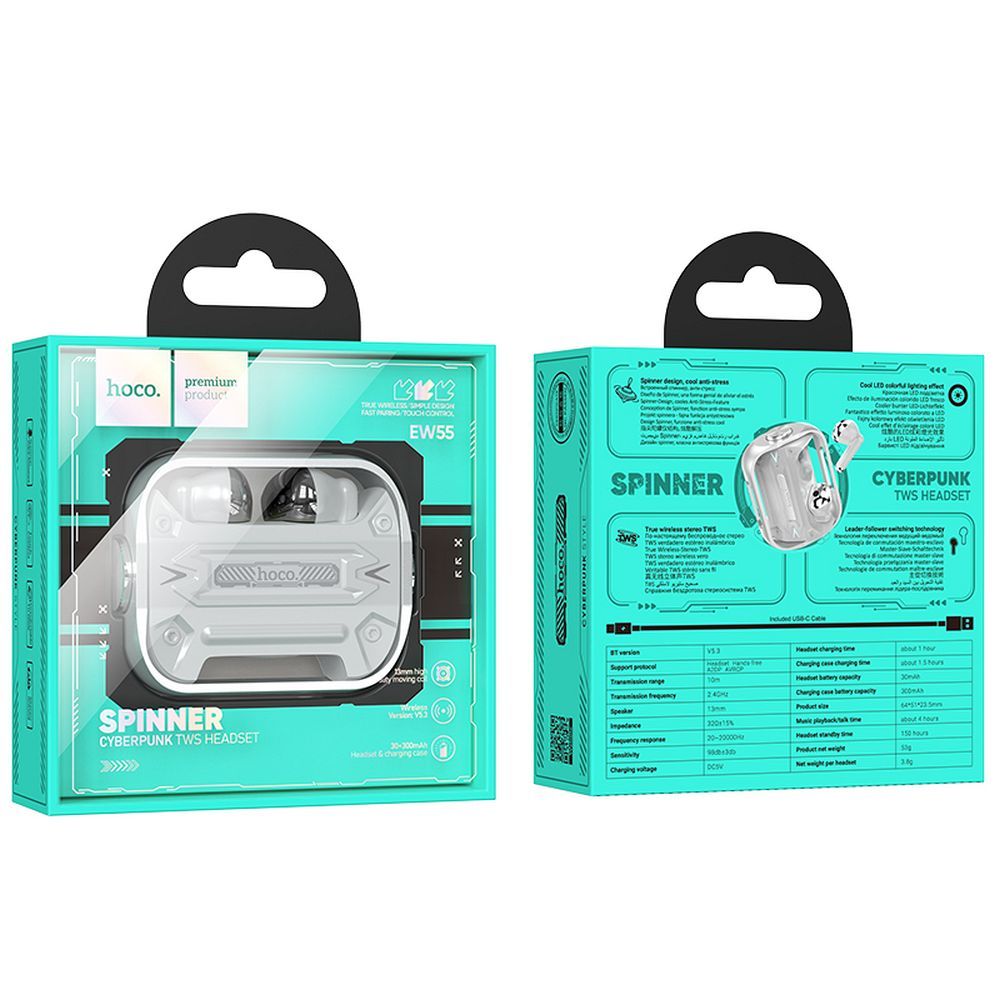 Handsfree Bluetooth HOCO EW55, TWS, Srebrny