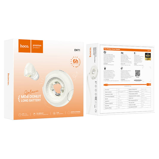 Zestaw głośnomówiący Bluetooth HOCO EW71 Mini Donut, TWS, biały