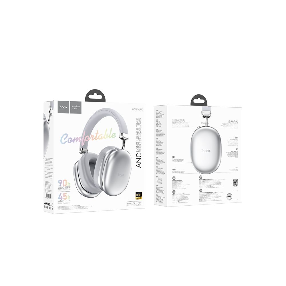 Słuchawki Bluetooth HOCO W35 Max, A2DP, ANC, Srebrne