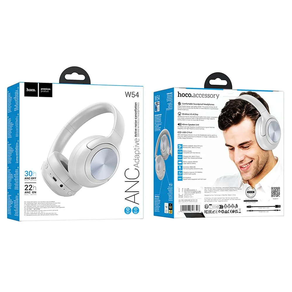 Handsfree Bluetooth HOCO W54, A2DP, ANC, Szary