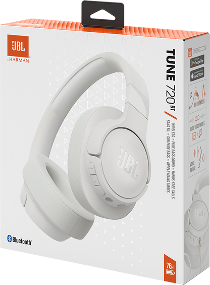 Zestaw głośnomówiący Bluetooth JBL Tune 720BT, MultiPoint, A2DP, biały 