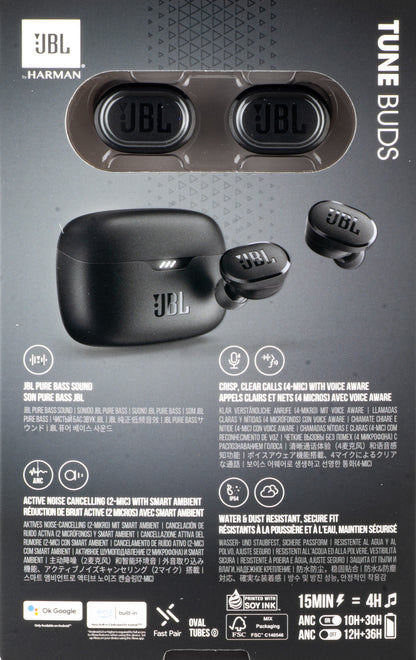 Słuchawki Bluetooth JBL Tune Buds, TWS, ANC, Multipoint, Czarne JBLTBUDSBLK