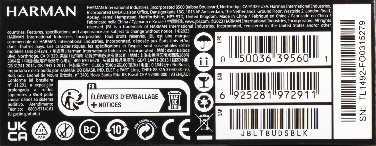 Słuchawki Bluetooth JBL Tune Buds, TWS, ANC, Multipoint, Czarne JBLTBUDSBLK
