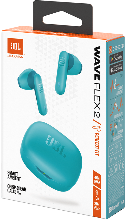 Zestaw słuchawkowy Bluetooth JBL Wave Flex 2, TWS, ANC, MultiPoint, Niebieski JBLWFLEX2BLU