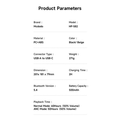 Handsfree Bluetooth McDodo HP-5821 T03, A2DP, ANC, Beżowy